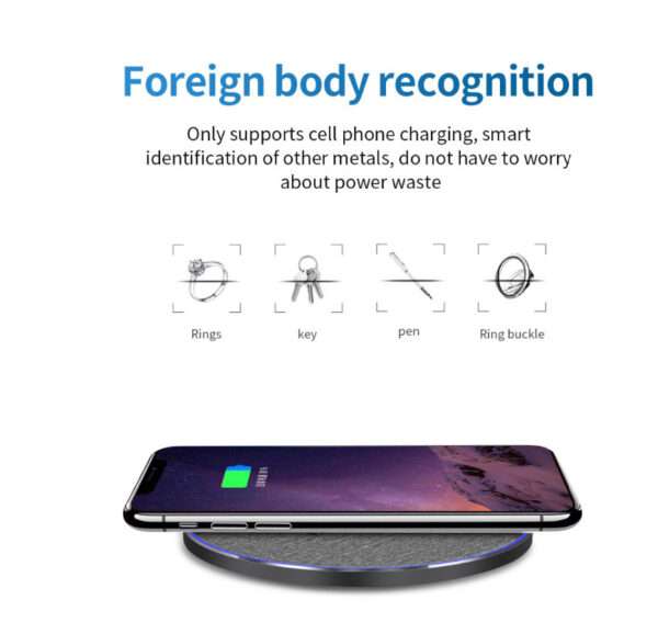 Qi Standard Ultra-Thin Fabric Aluminum Alloy Fast Charge Wireless Charger 15W Fast Charge Fast Charger Disc Wireless Charger - Image 3