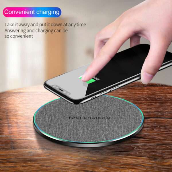 Qi Standard Ultra-Thin Fabric Aluminum Alloy Fast Charge Wireless Charger 15W Fast Charge Fast Charger Disc Wireless Charger - Image 5