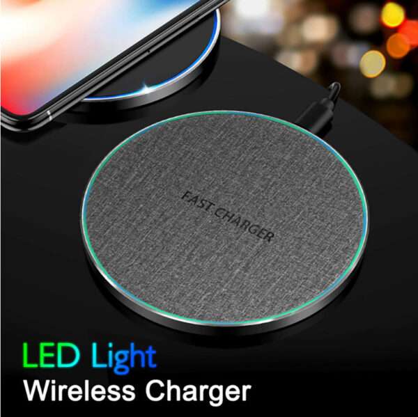 Qi Standard Ultra-Thin Fabric Aluminum Alloy Fast Charge Wireless Charger 15W Fast Charge Fast Charger Disc Wireless Charger - Image 6